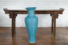 Tall Prem Collection Soft Blue Glazed Artisan Ceramic Vase with Flaring Neck