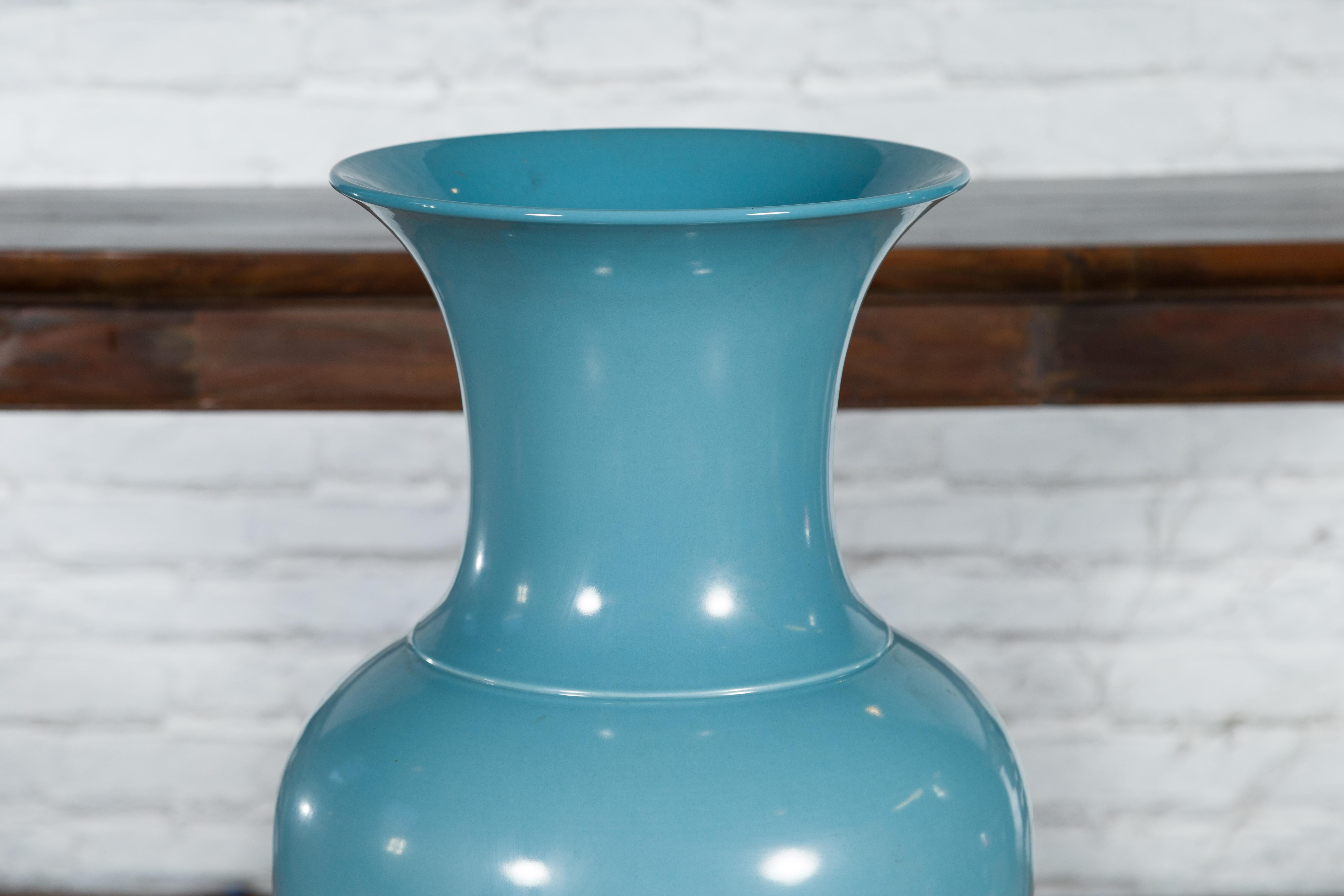20th Century Tall Prem Collection Soft Blue Glazed Artisan Ceramic Vase with Flaring Neck For Sale