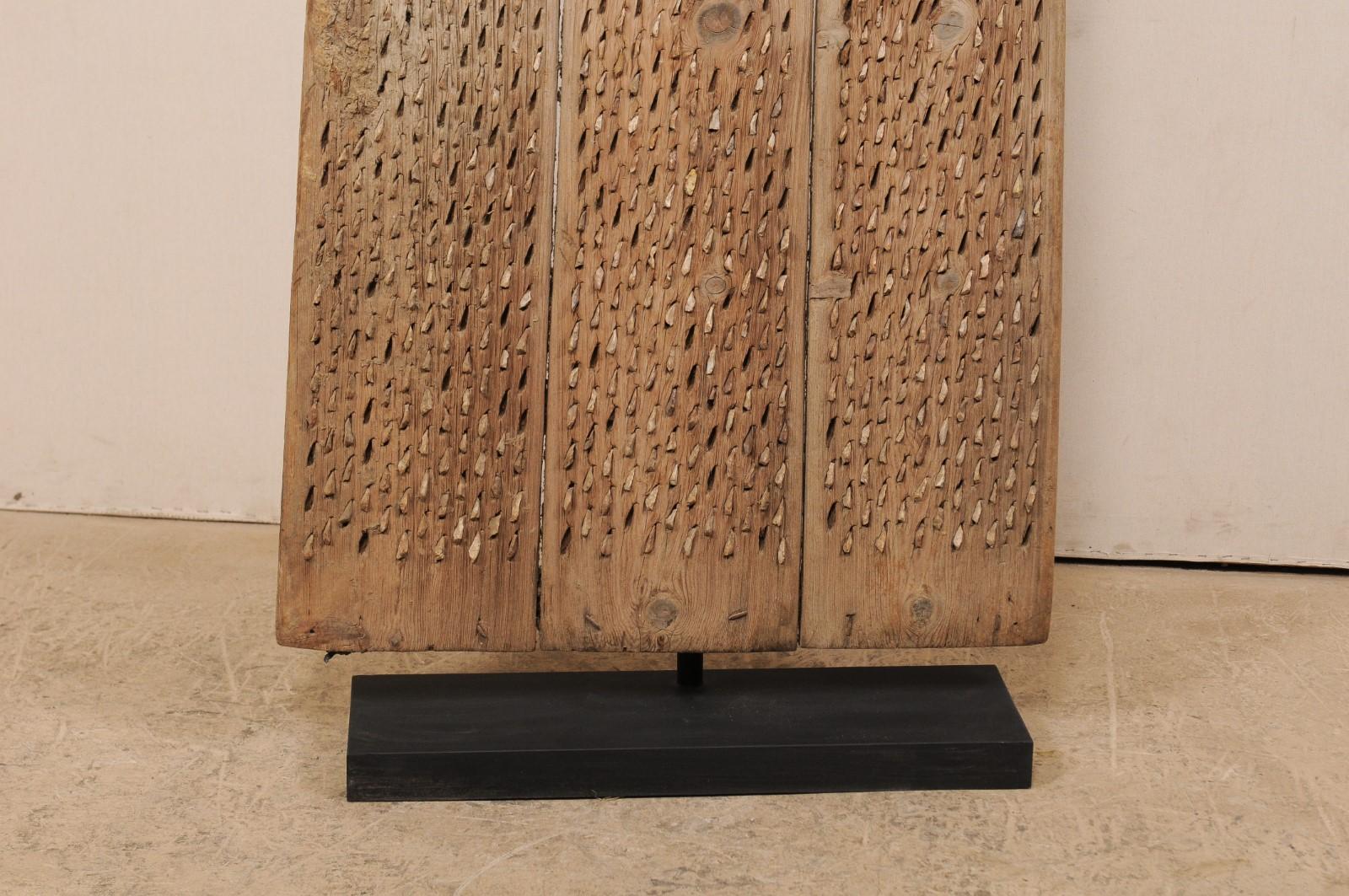 Tall Primitive-Style Turkish Carved Wood Threshing Board, Early 20th C. 2