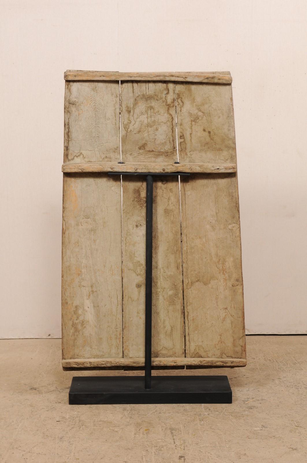 Tall Primitive-Style Turkish Carved Wood Threshing Board, Early 20th C. 3