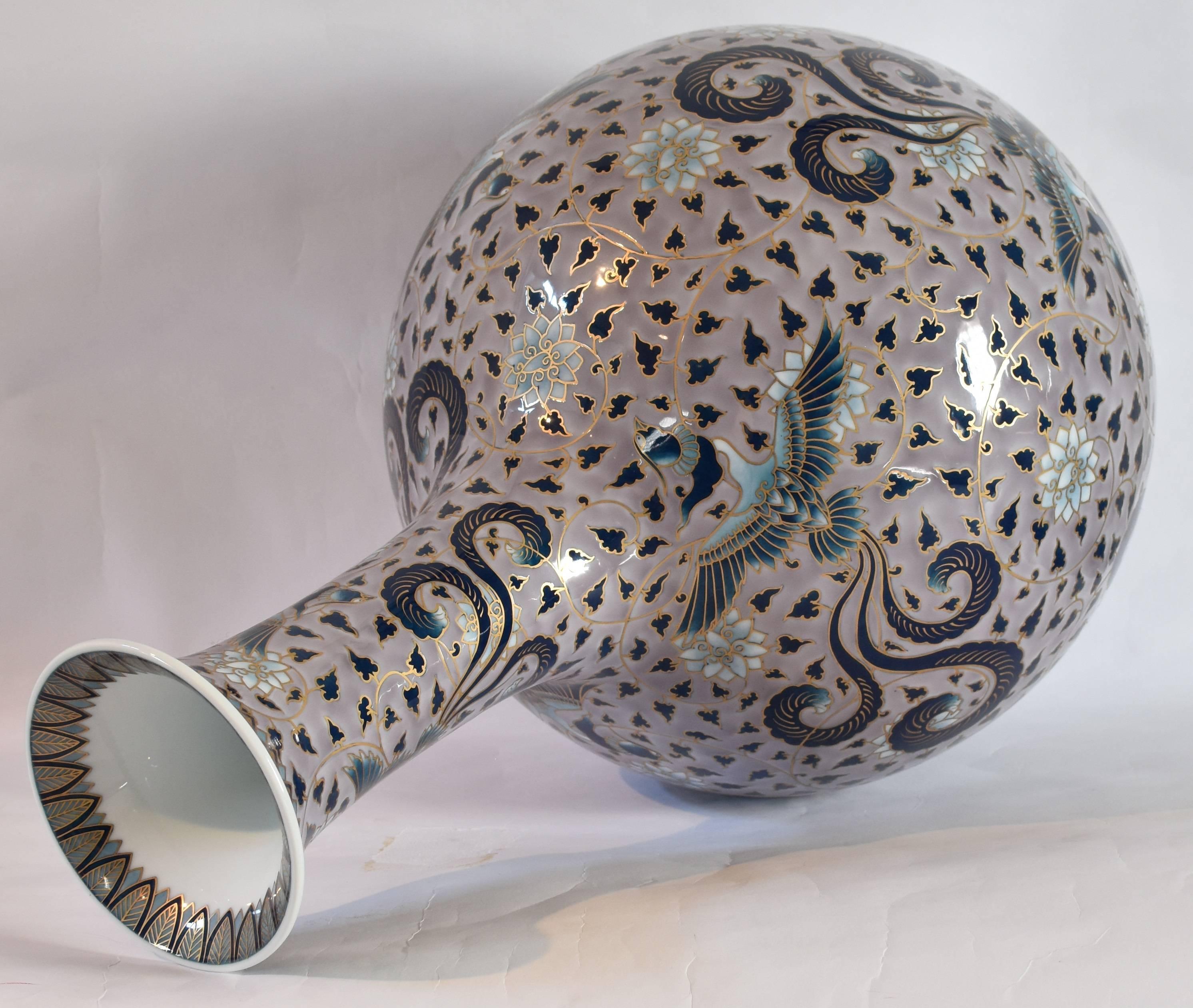 Gilt Gray Gold Porcelain Vase by Contemporary Japanese Master Artist
