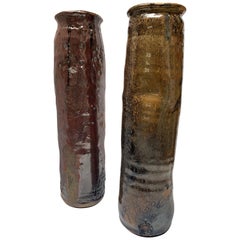 Tall Rare Pair of Uniquely Glazed Ichiban Pottery Earthenware