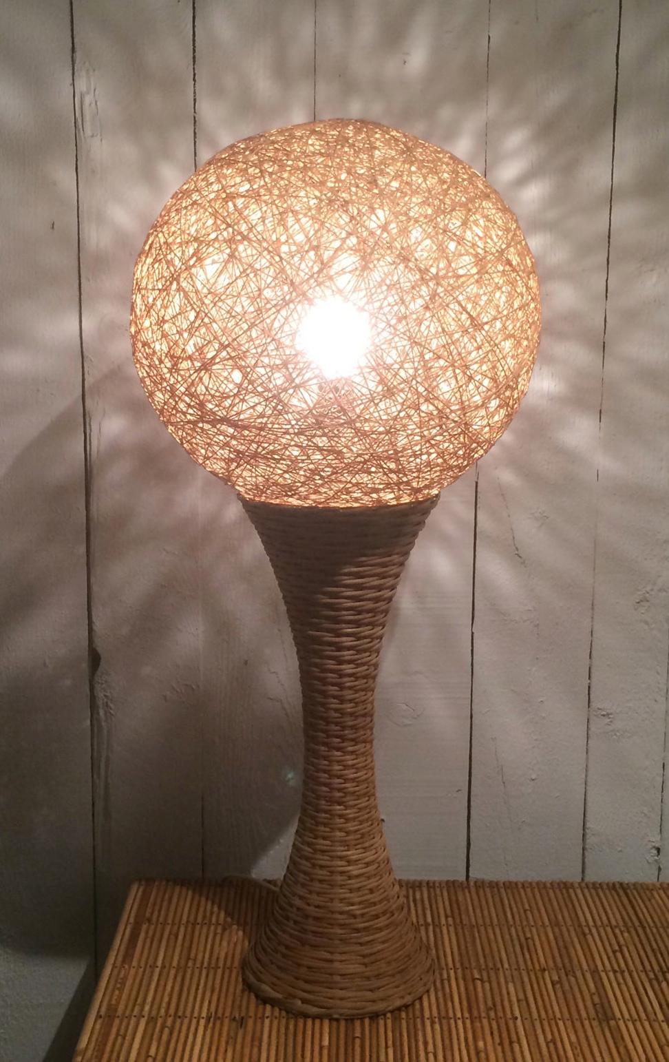 Mid-Century Modern Tall Rattan Table Lamp