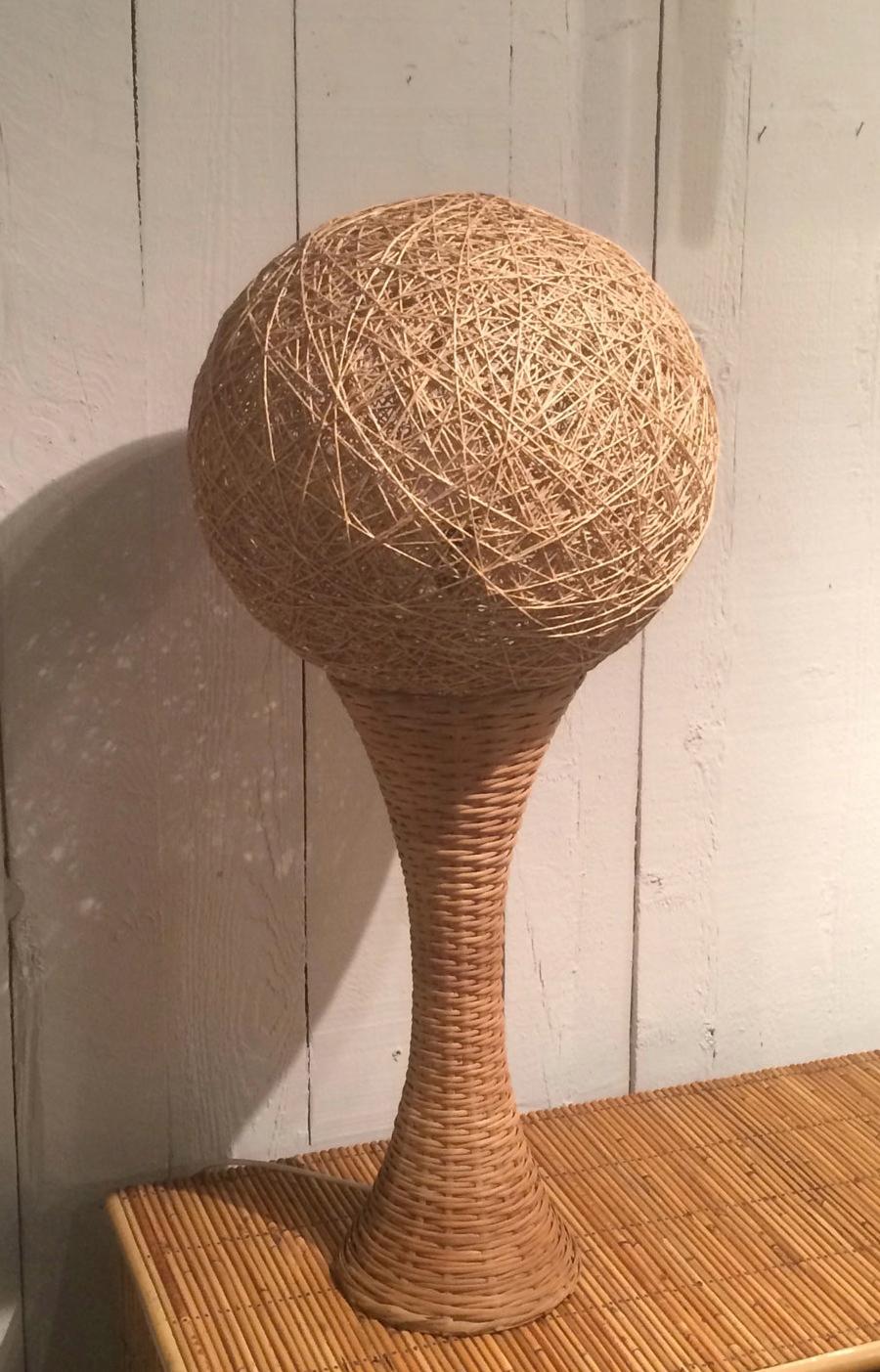 Late 20th Century Tall Rattan Table Lamp