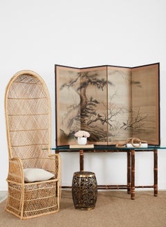Tall Rattan Wicker Porters Style Peacock Chair