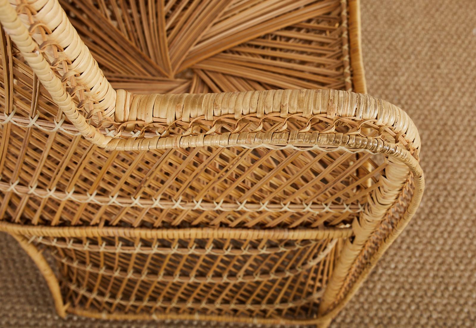 Asian Tall Rattan Wicker Porters Style Peacock Chair