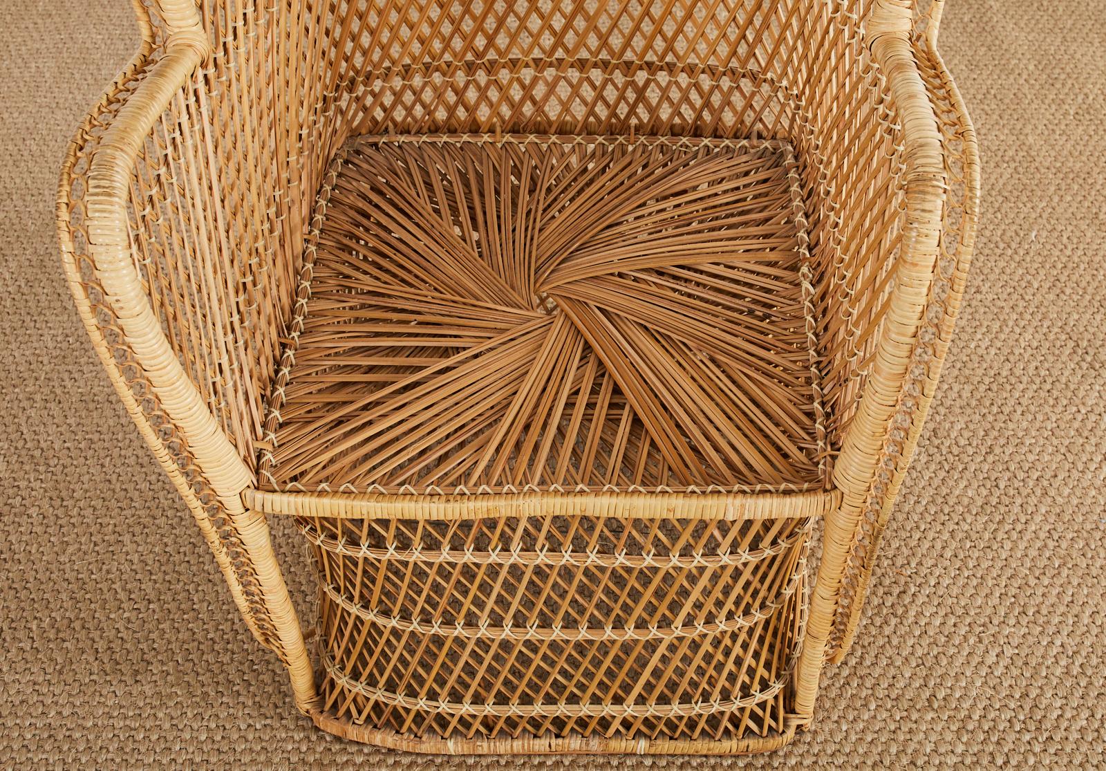 Hand-Crafted Tall Rattan Wicker Porters Style Peacock Chair