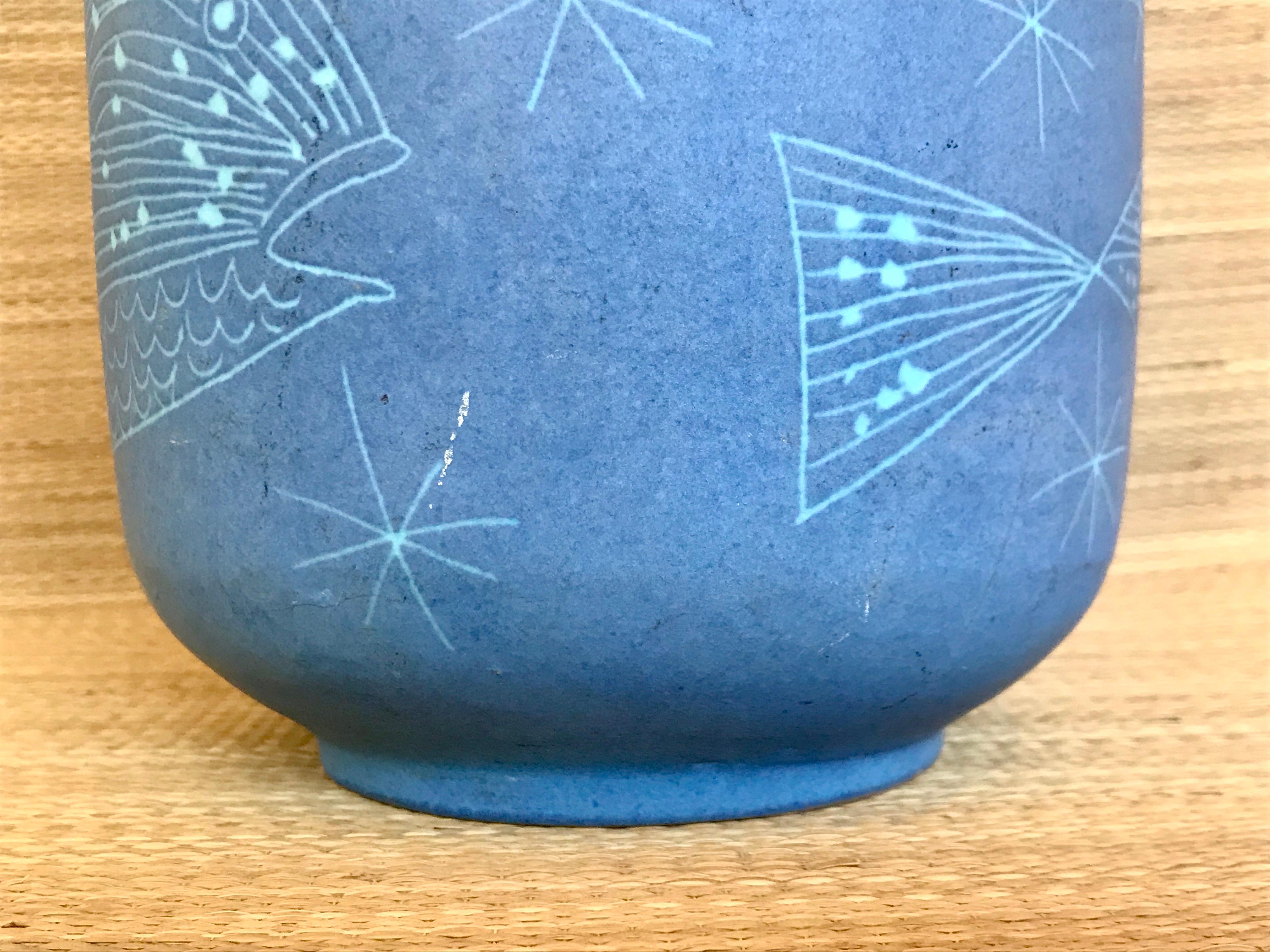 Tall Raymor Studio Pottery Vase with Sgraffito Design 1