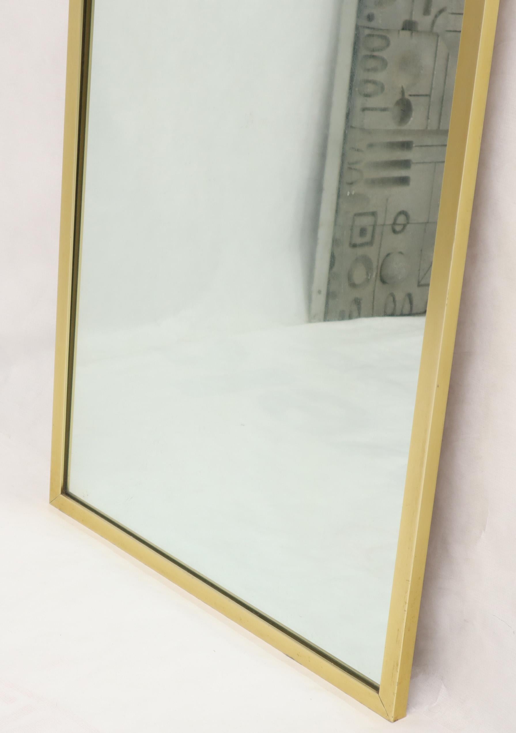 Mid-Century Modern Tall Rectangular Brass and Colored Tiles Frame Wall Hanging Mirror For Sale