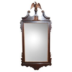 Tall Rectangular Brown and Gold Wood Admiral Eagle Pier Mirror with Gilt Details