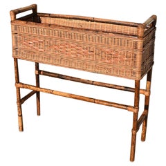 Tall Rectangular Tiger Bamboo and Wicker Standing Box Planter