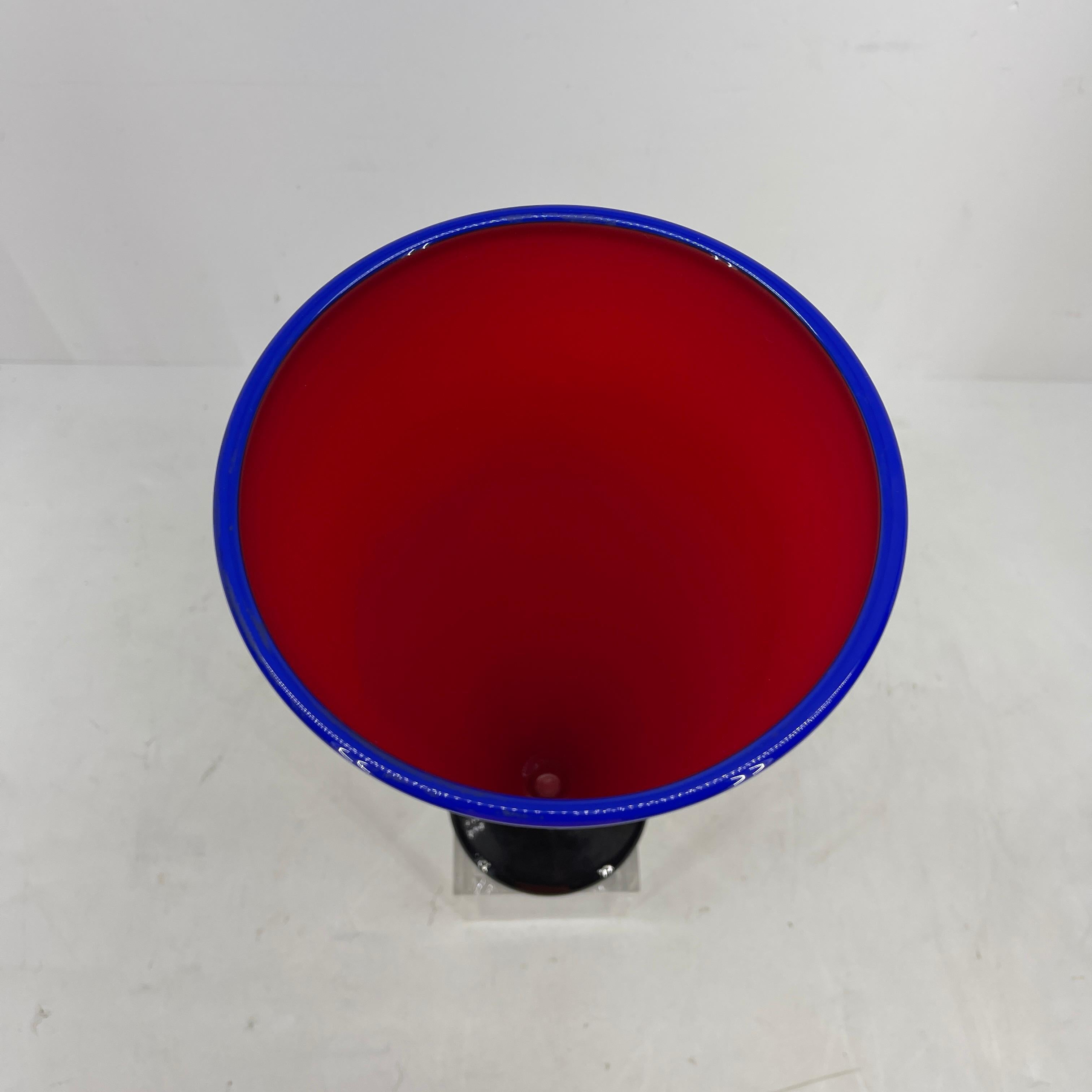 Tall Red and Blue Handblown Glass Vase, Modern For Sale 3