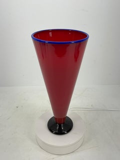 Tall Red and Blue Handblown Glass Vase, Modern