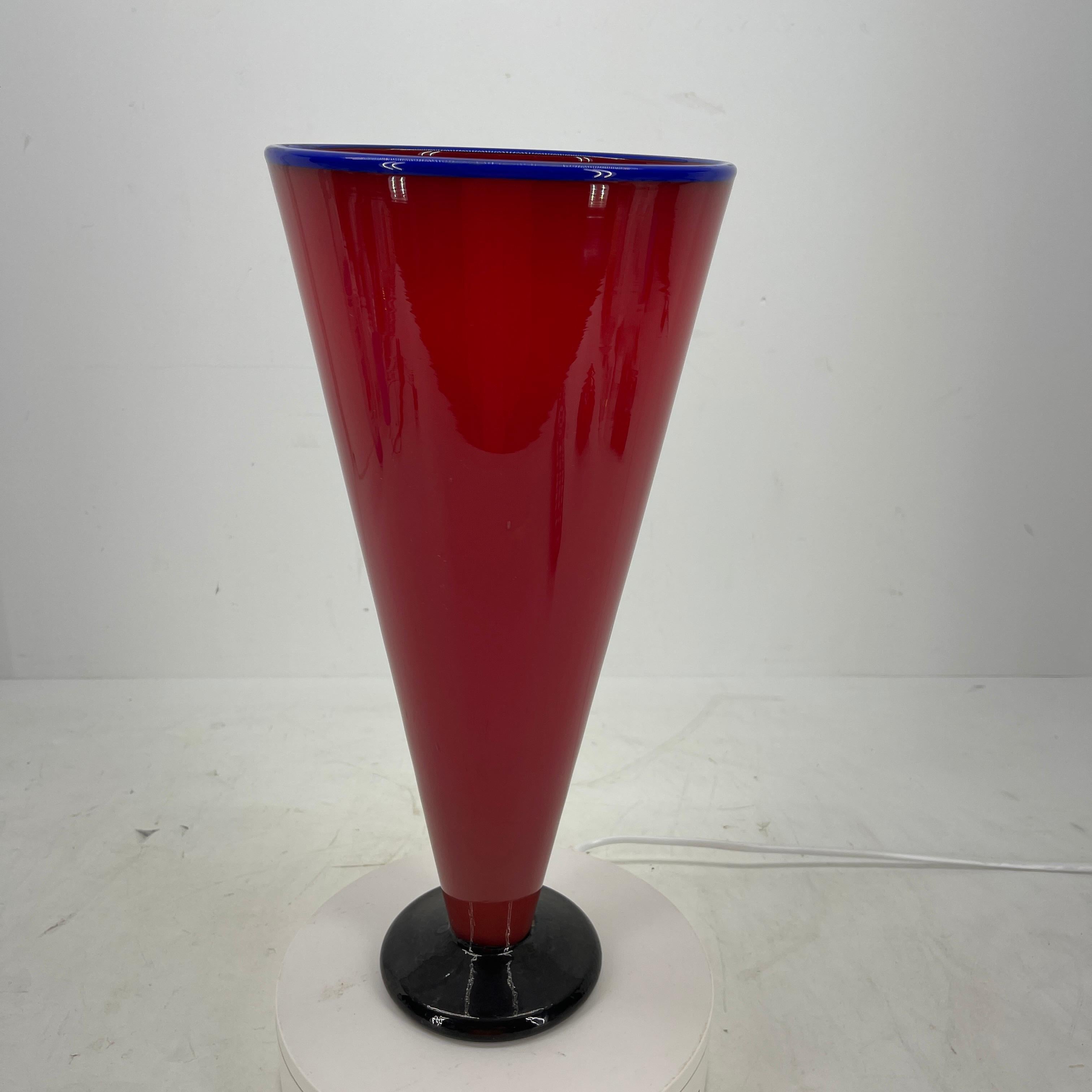 Italian Tall Red and Blue Handblown Glass Vase, Modern For Sale