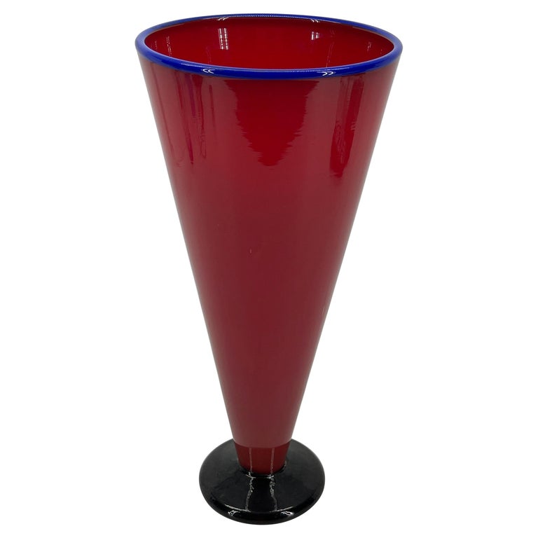Tall Red and Blue Handblown Glass Vase, Modern For Sale at 1stDibs