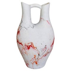 Tall Red and Orange Marbled Swirl Clay Nemadji Indian Wedding Pottery Vase