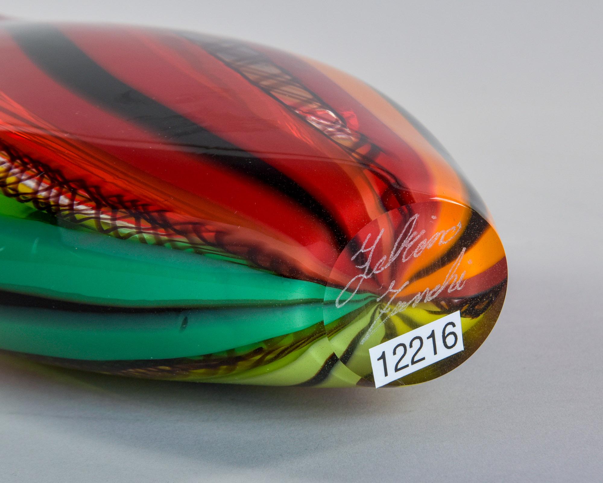 Groß Rot Orange Grün Signiert Fabiano Zanchi Murano Vase im Angebot 3