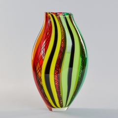 Tall Red Orange Green Signed Fabiano Zanchi Murano Vase