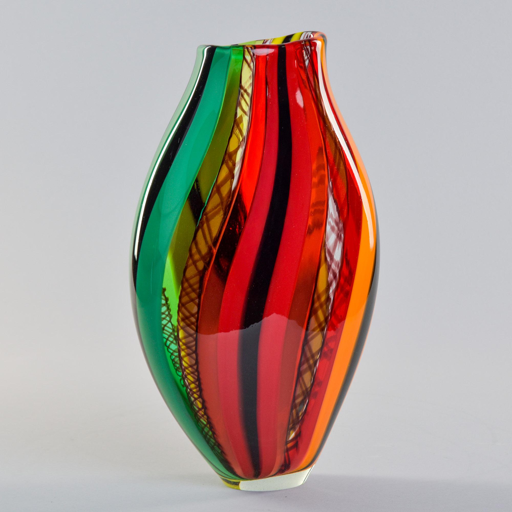 Groß Rot Orange Grün Signiert Fabiano Zanchi Murano Vase (Moderne der Mitte des Jahrhunderts) im Angebot