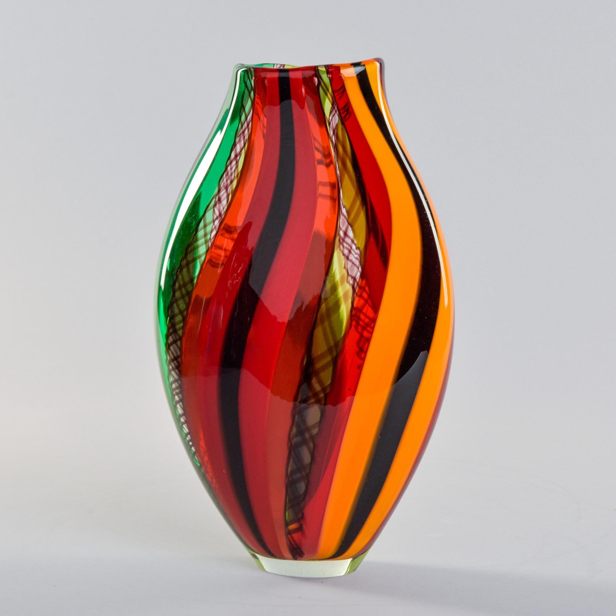 Groß Rot Orange Grün Signiert Fabiano Zanchi Murano Vase (Italienisch) im Angebot