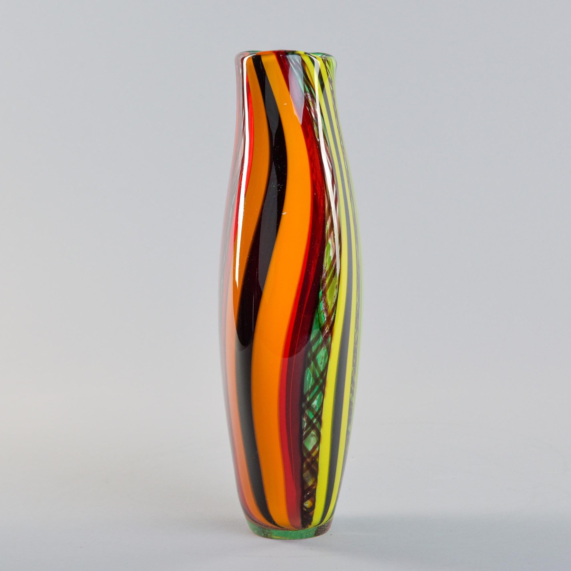 Groß Rot Orange Grün Signiert Fabiano Zanchi Murano Vase im Zustand „Hervorragend“ im Angebot in Troy, MI
