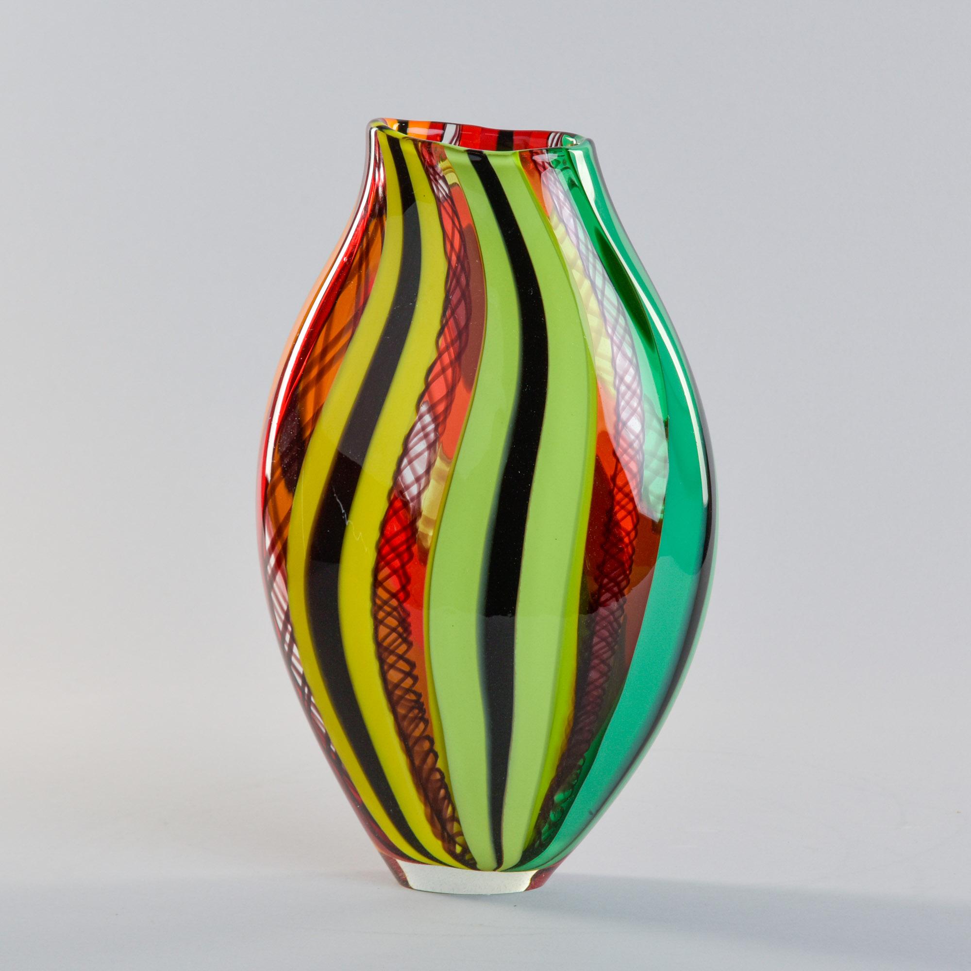 Groß Rot Orange Grün Signiert Fabiano Zanchi Murano Vase (21. Jahrhundert und zeitgenössisch) im Angebot