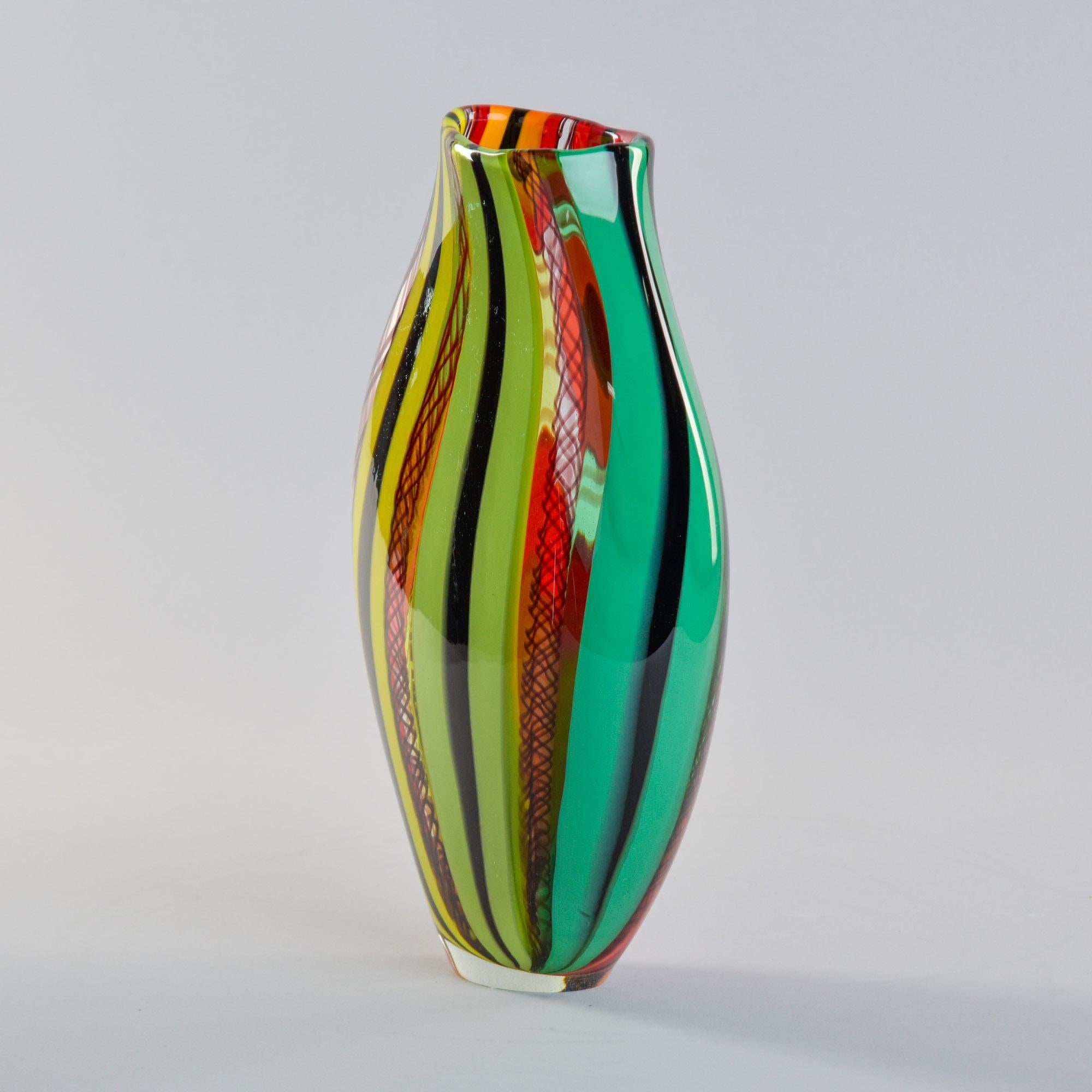 Groß Rot Orange Grün Signiert Fabiano Zanchi Murano Vase (Muranoglas) im Angebot