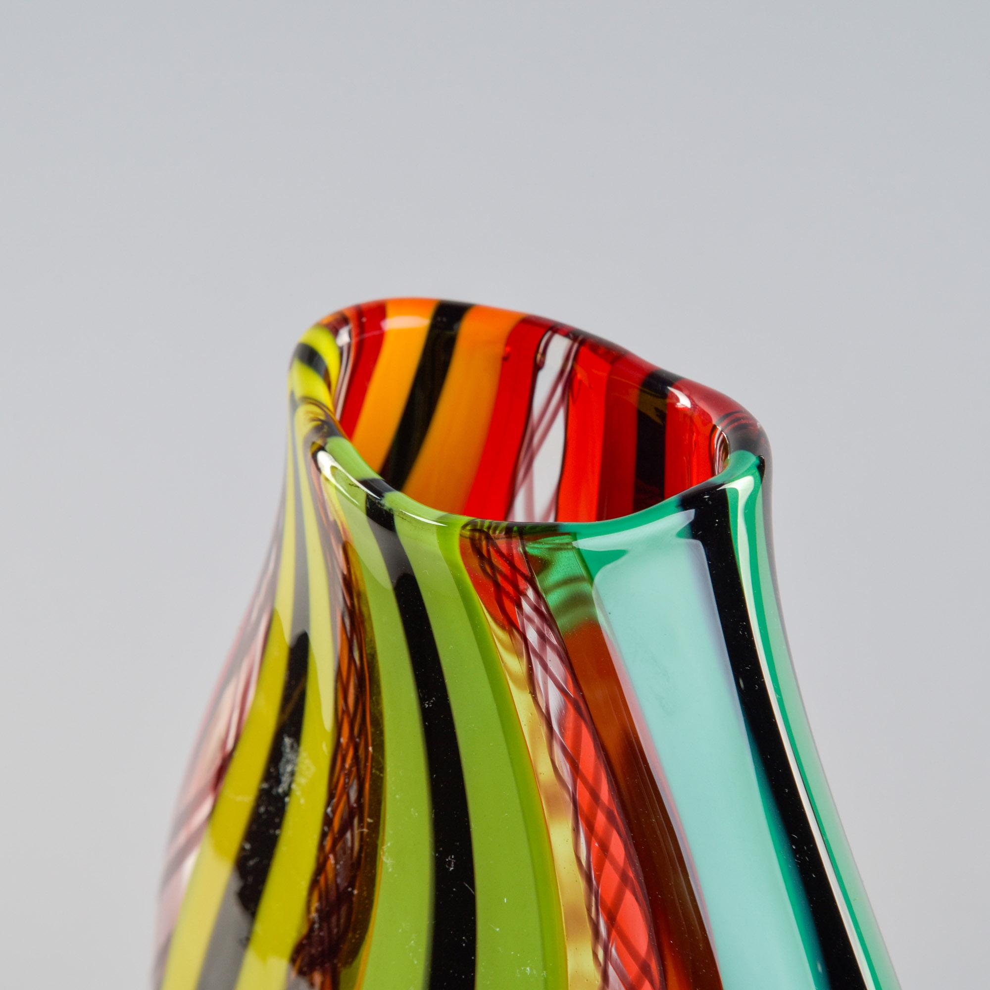 Groß Rot Orange Grün Signiert Fabiano Zanchi Murano Vase im Angebot 1