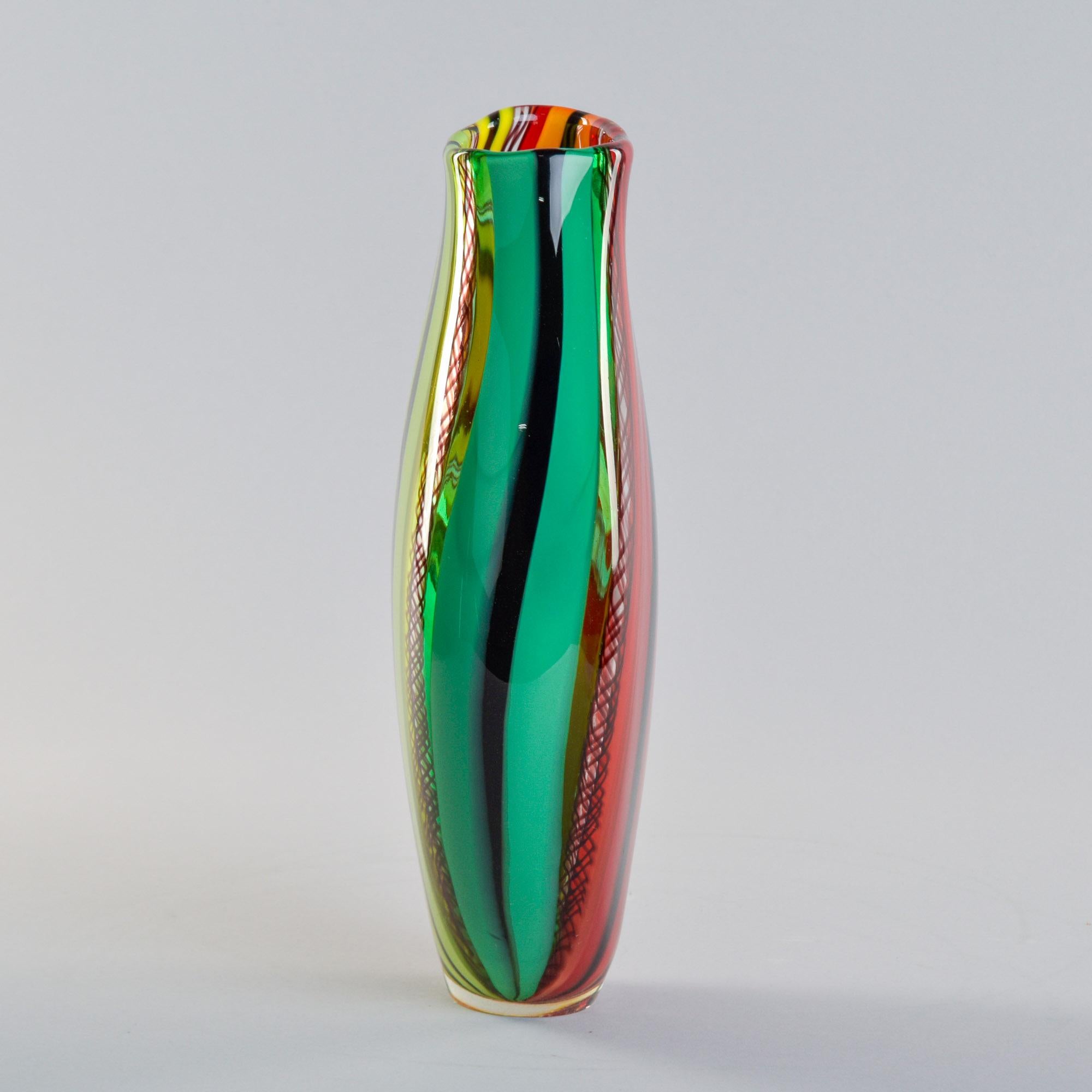 Groß Rot Orange Grün Signiert Fabiano Zanchi Murano Vase im Angebot 2