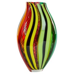 Tall Red Orange Green Signed Fabiano Zanchi Murano Vase