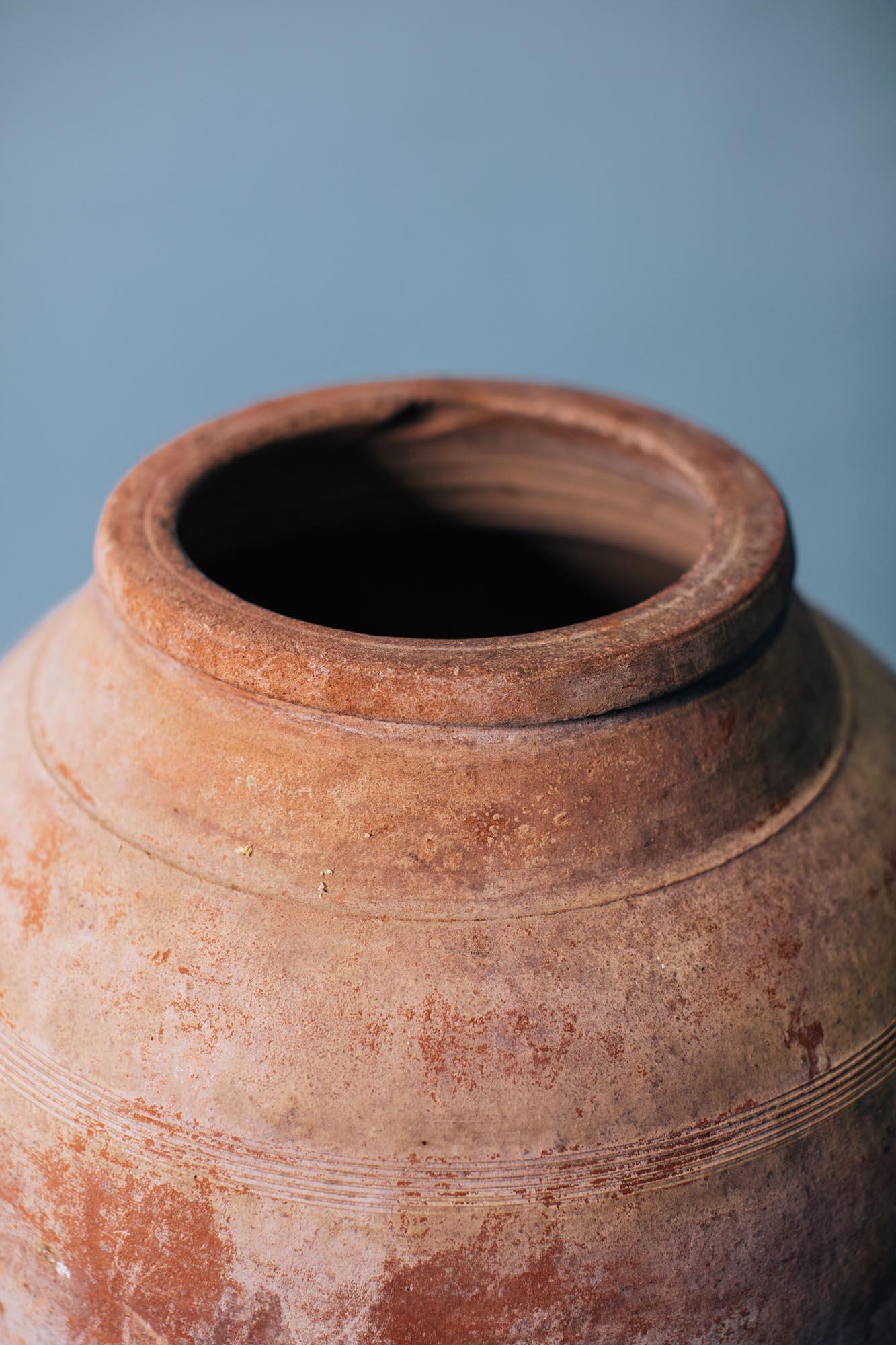 Hand-Carved Tall Red Terracotta Storage Jar, Early 20th Century Mediterranean Vessel For Sale