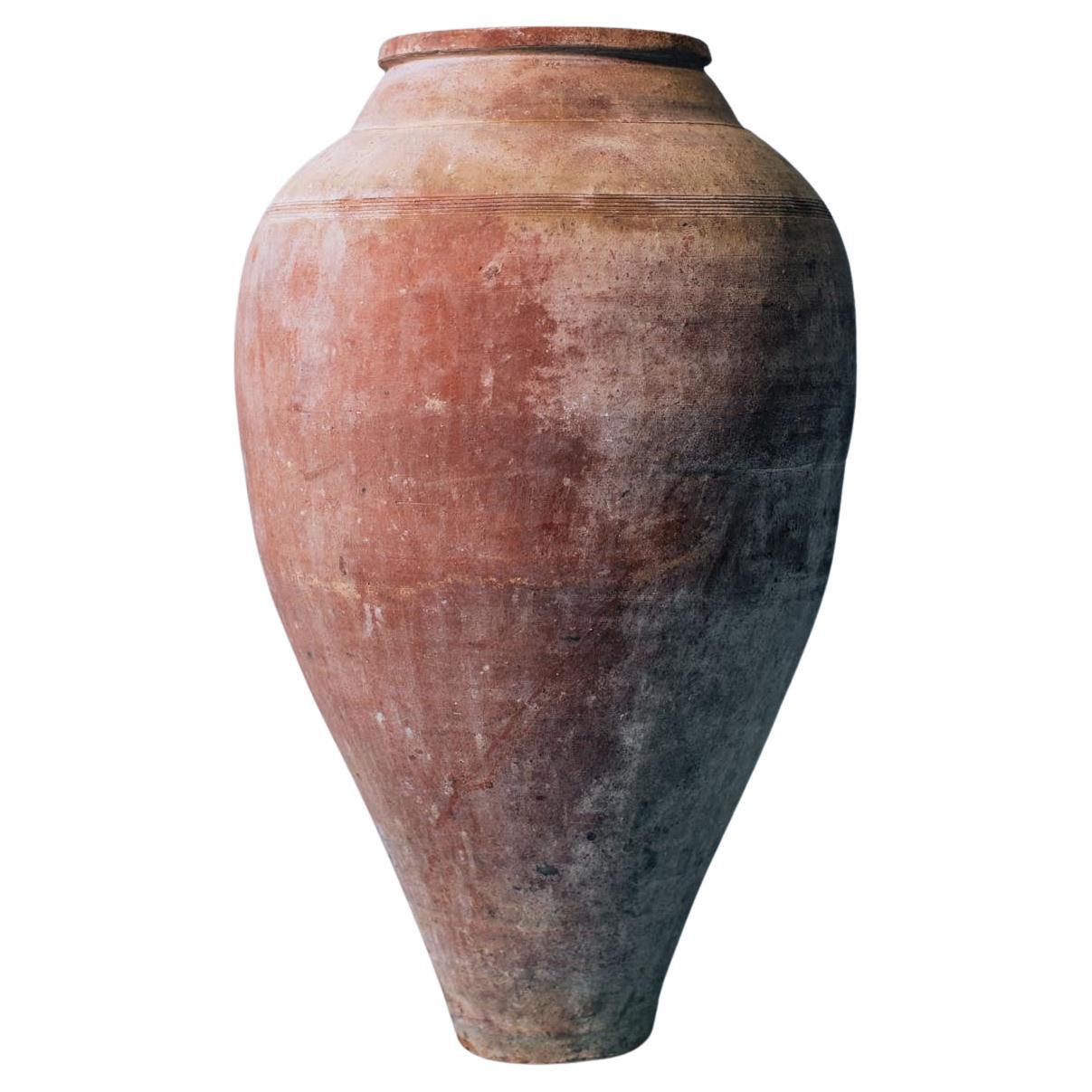 Tall Red Terracotta Storage Jar, Early 20th Century Mediterranean Vessel For Sale
