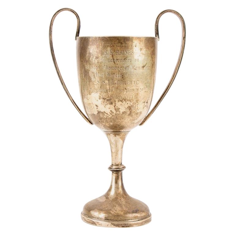 English Sterling Silver Presentation Twin Handled Cup, 1924 For Sale