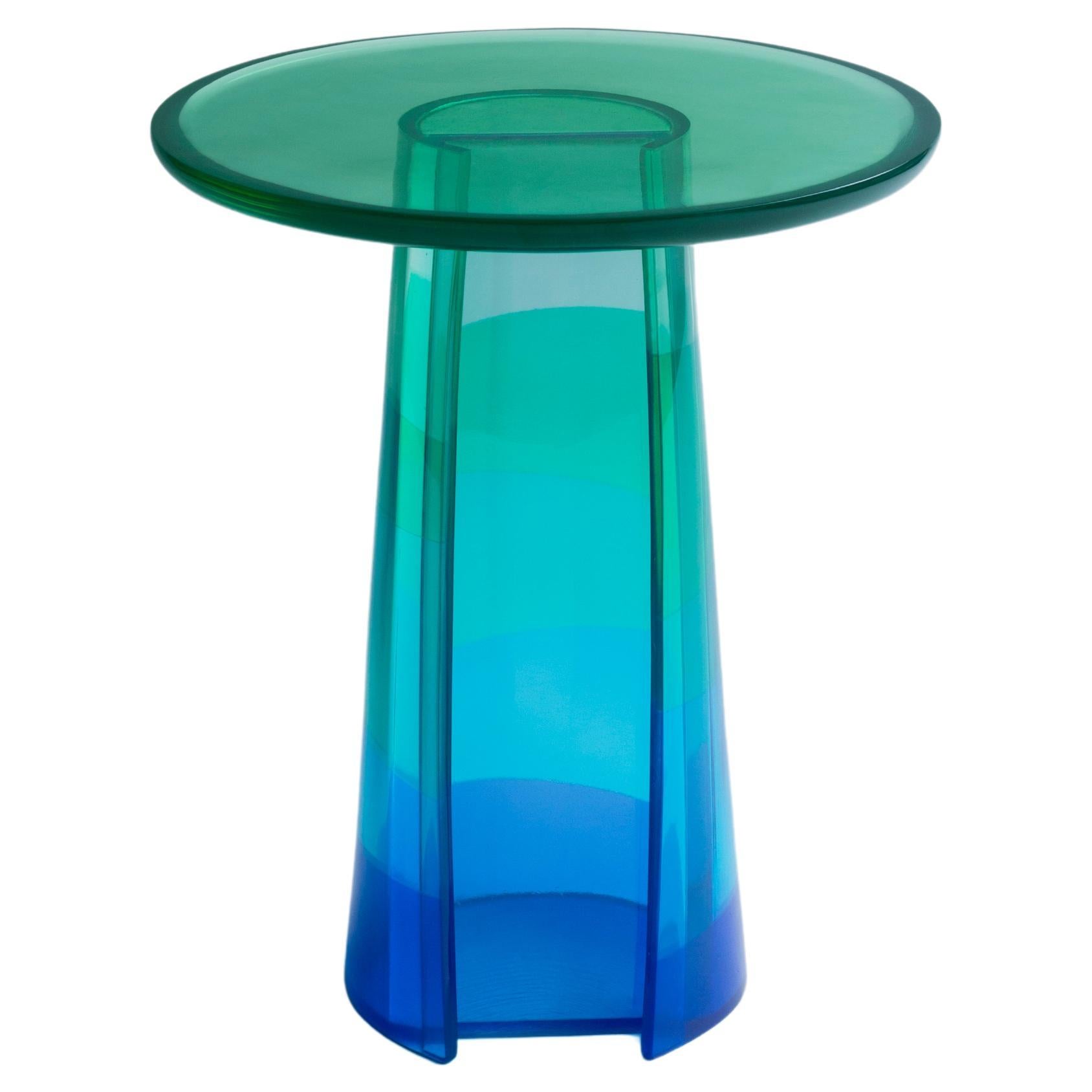 Tall Resin Side Table in Blue Gradient by Paola Valle For Sale