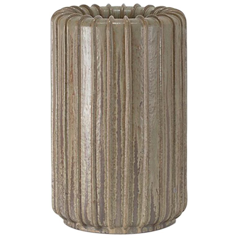 Tall Ribbed Stoneware Vase by Arne Bang For Sale
