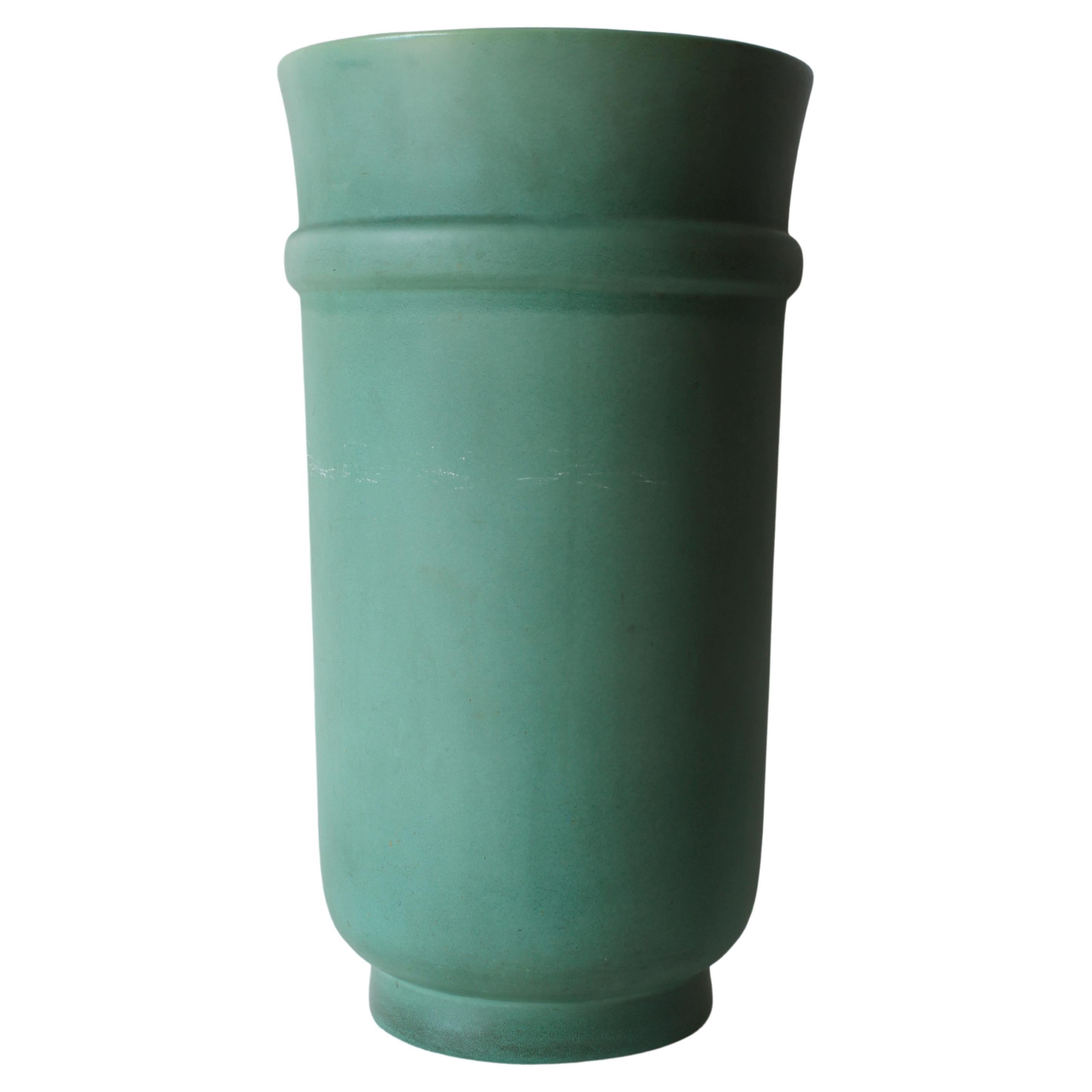 Tall Richard Ginori Green Ceramic Vase by Giovanni Gariboldi, Italy, 1950s