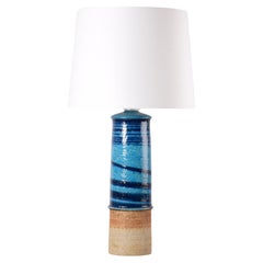 Tall Rörstrand Stoneware Table Lamp Turquoise Blue by Inger Persson, 1960s