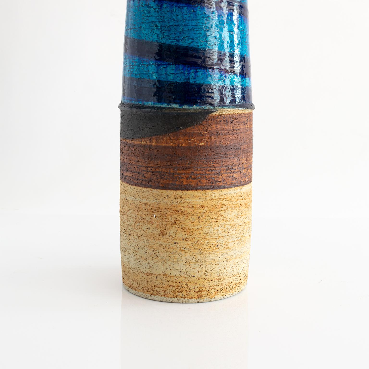 Tall Rorstrand Studio Vase by Inger Persson Partial Glaze in Blues In Excellent Condition In New York, NY