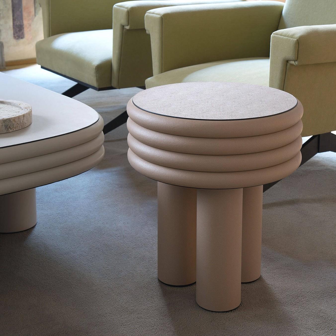 Tall Round Leather Side Table Scala by Stephane Parmentier for Giobagnara In New Condition In Warsaw, PL