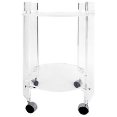 Tall Round Lucite and Glass Bar Cart on Casters