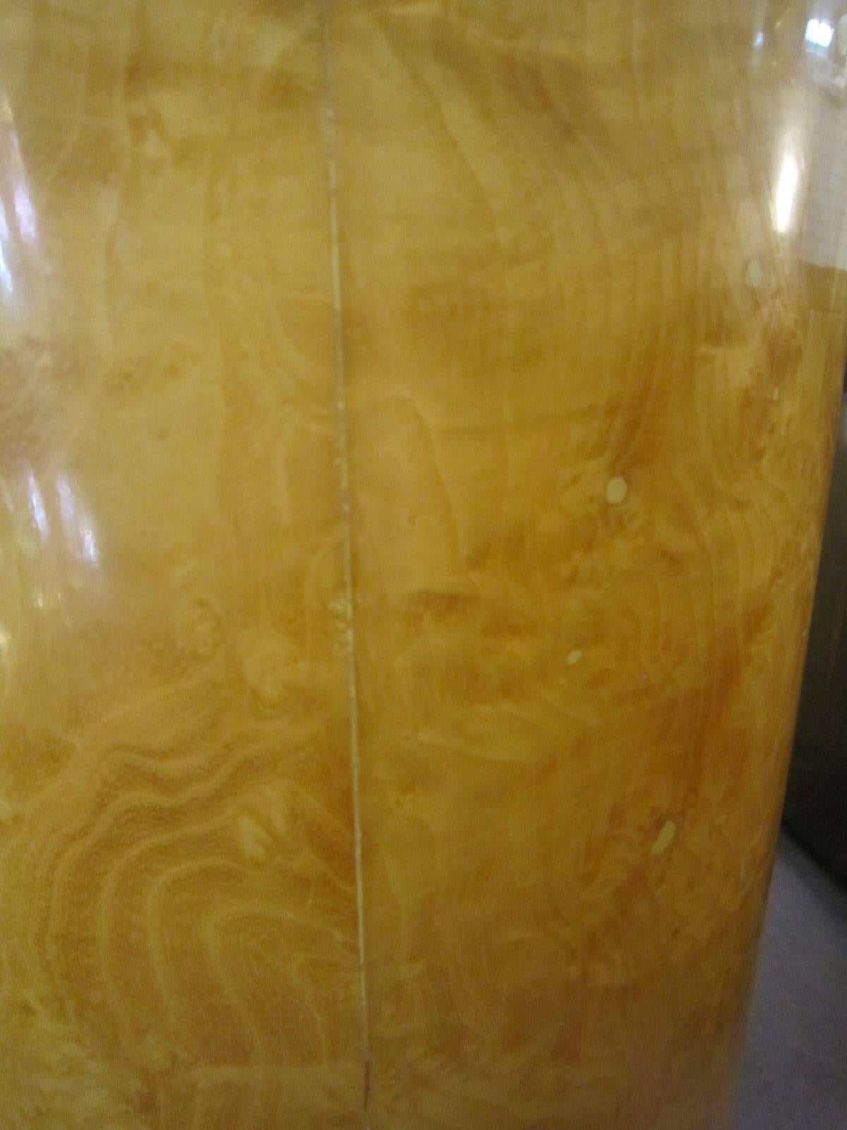 Tall Round Midcentury Blonde Burl Carpathian Elm Wood Pedestal 1