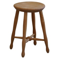 Tall Round Stool in Solid Beech, Mid Century, Danish Cabinetmaker, 1960s