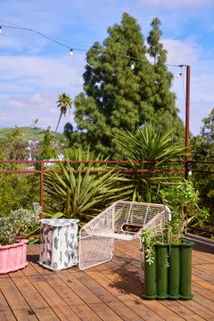 Tall Ruffle Ceramic Planter in Chrome Green by BZIPPY