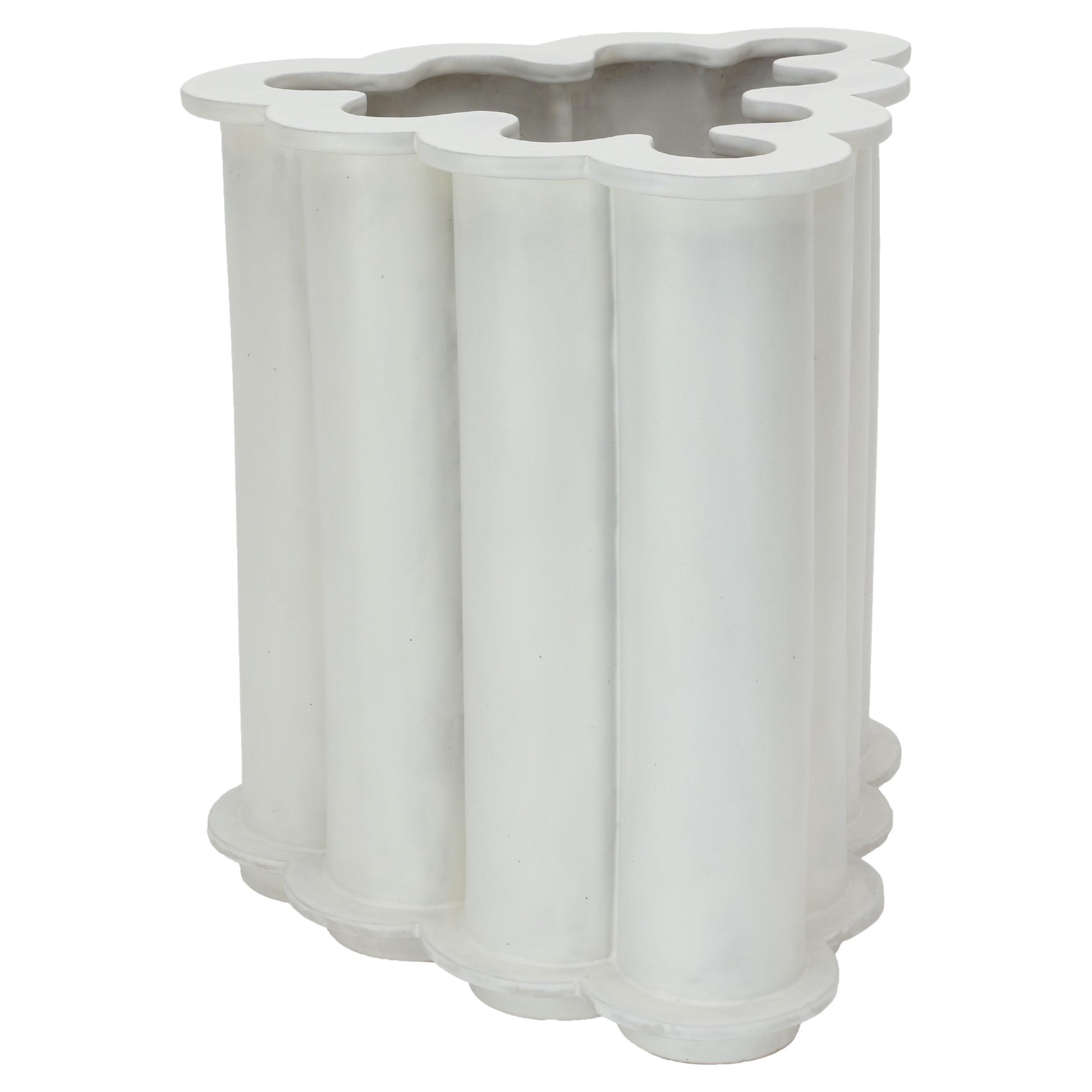 Tall Ruffle Ceramic Planter in Marshmallow by Bzippy For Sale