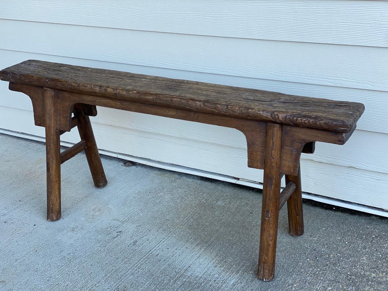 Tall Rustic Chinese Wood Bench For Sale at 1stDibs