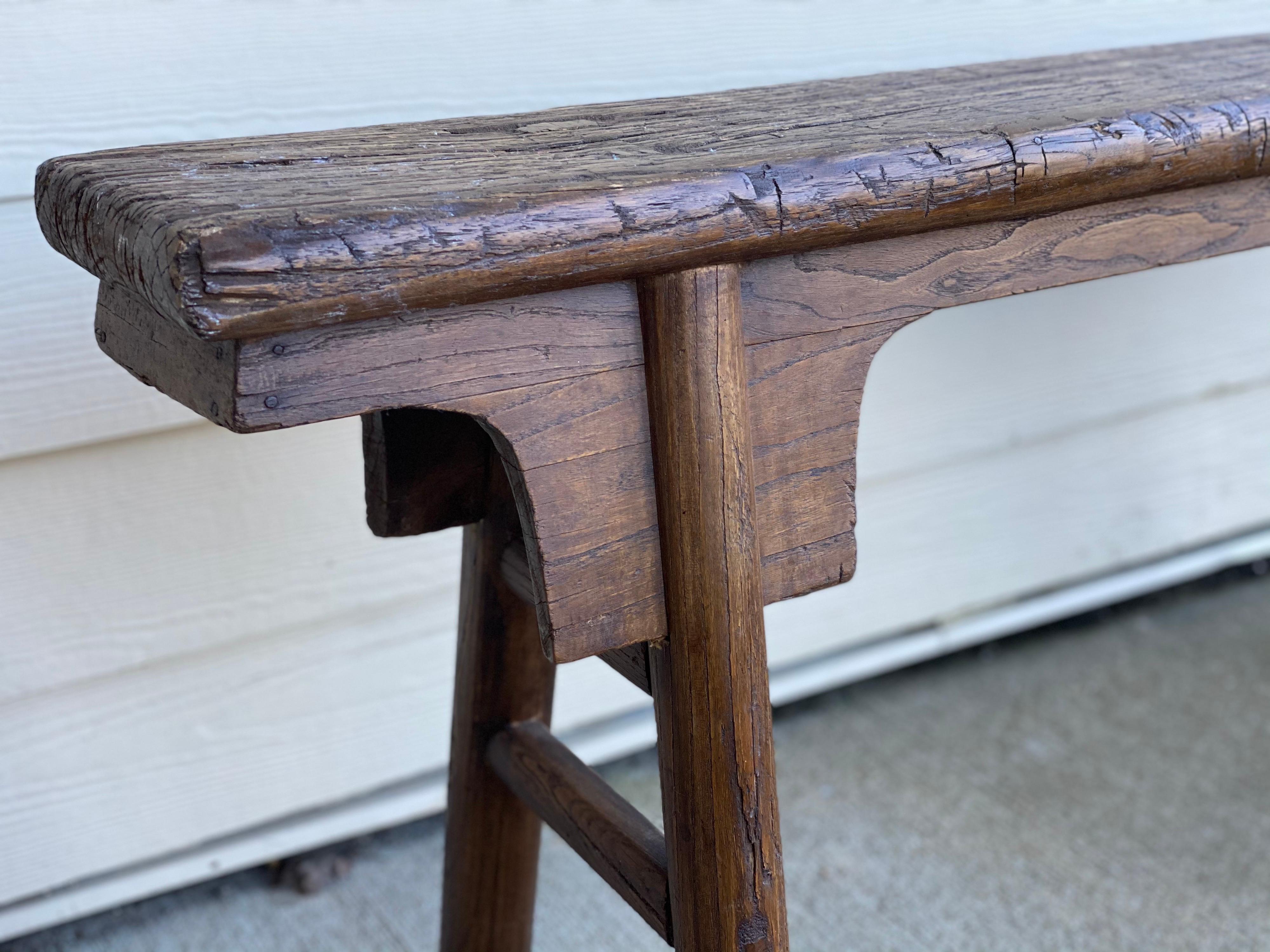 Tall Rustic Chinese Wood Bench 1