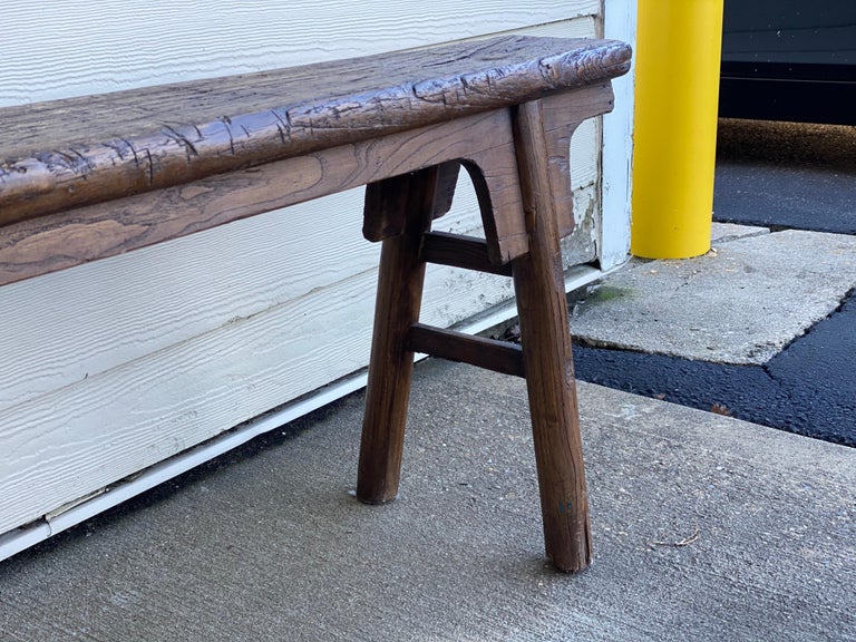 Tall Rustic Chinese Wood Bench For Sale at 1stDibs