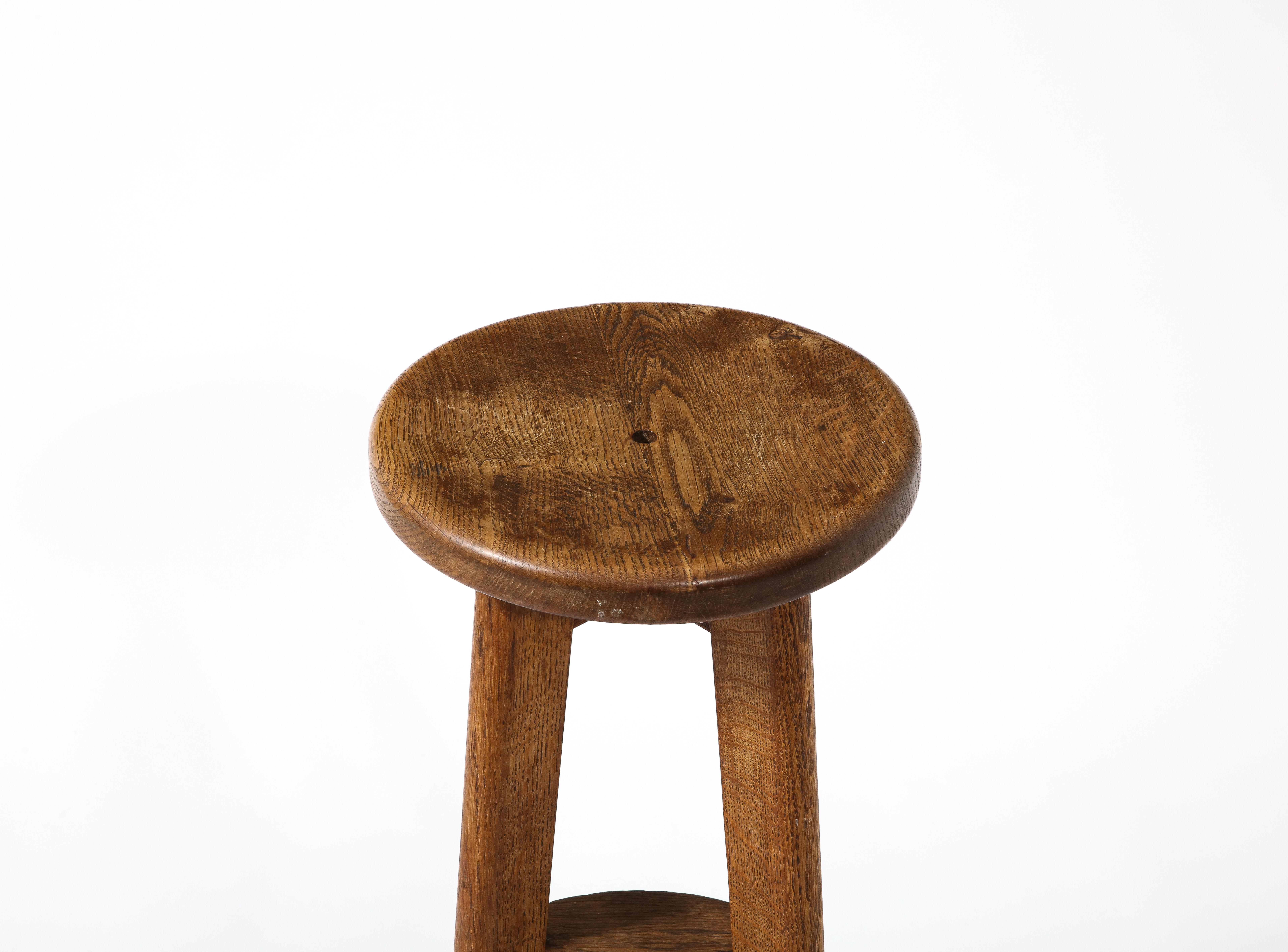 Tall Rustic Farm Stool or Pedestal in Solid Oak, France 1950's For Sale 5