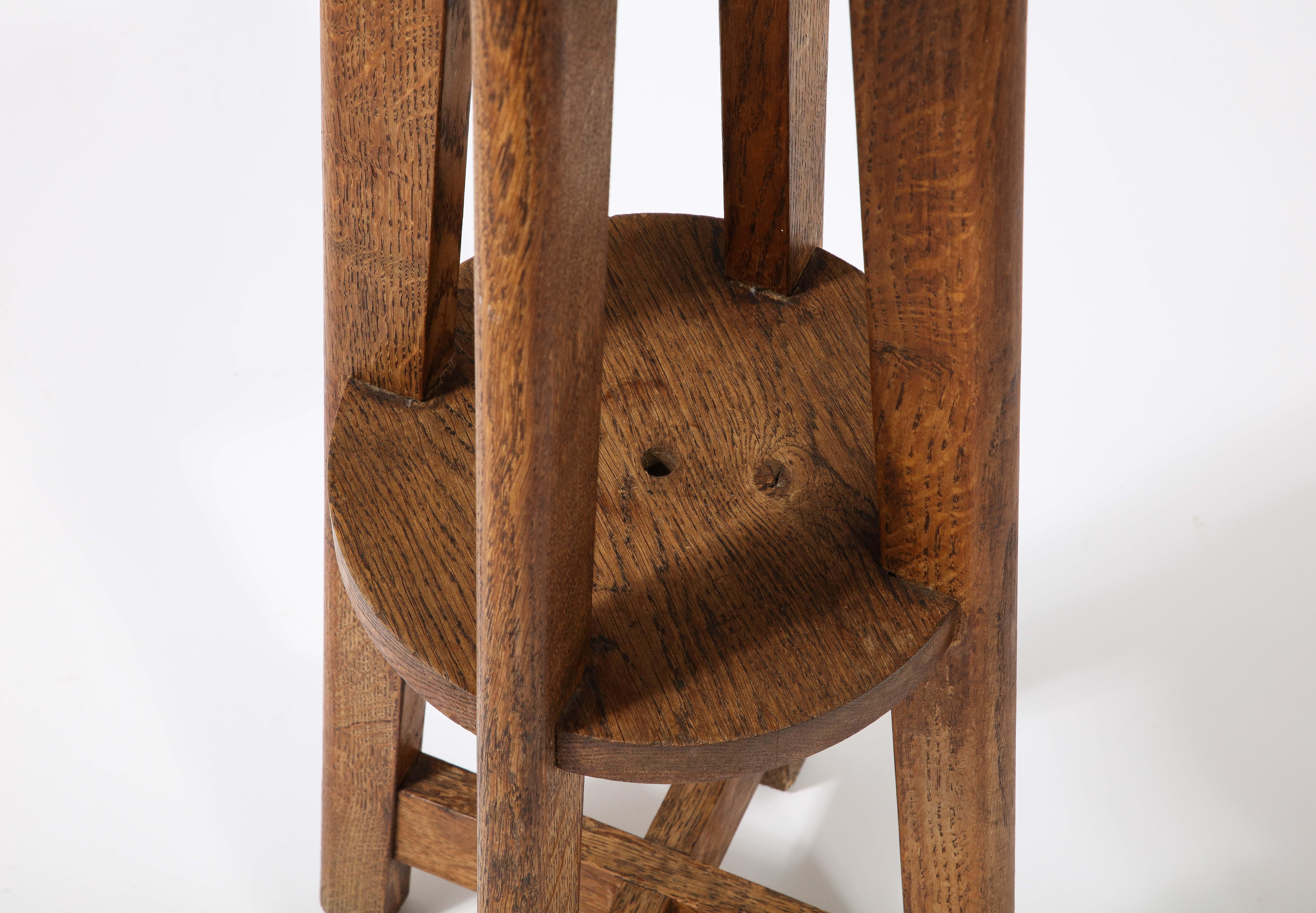 20th Century Tall Rustic Farm Stool or Pedestal in Solid Oak, France 1950's For Sale