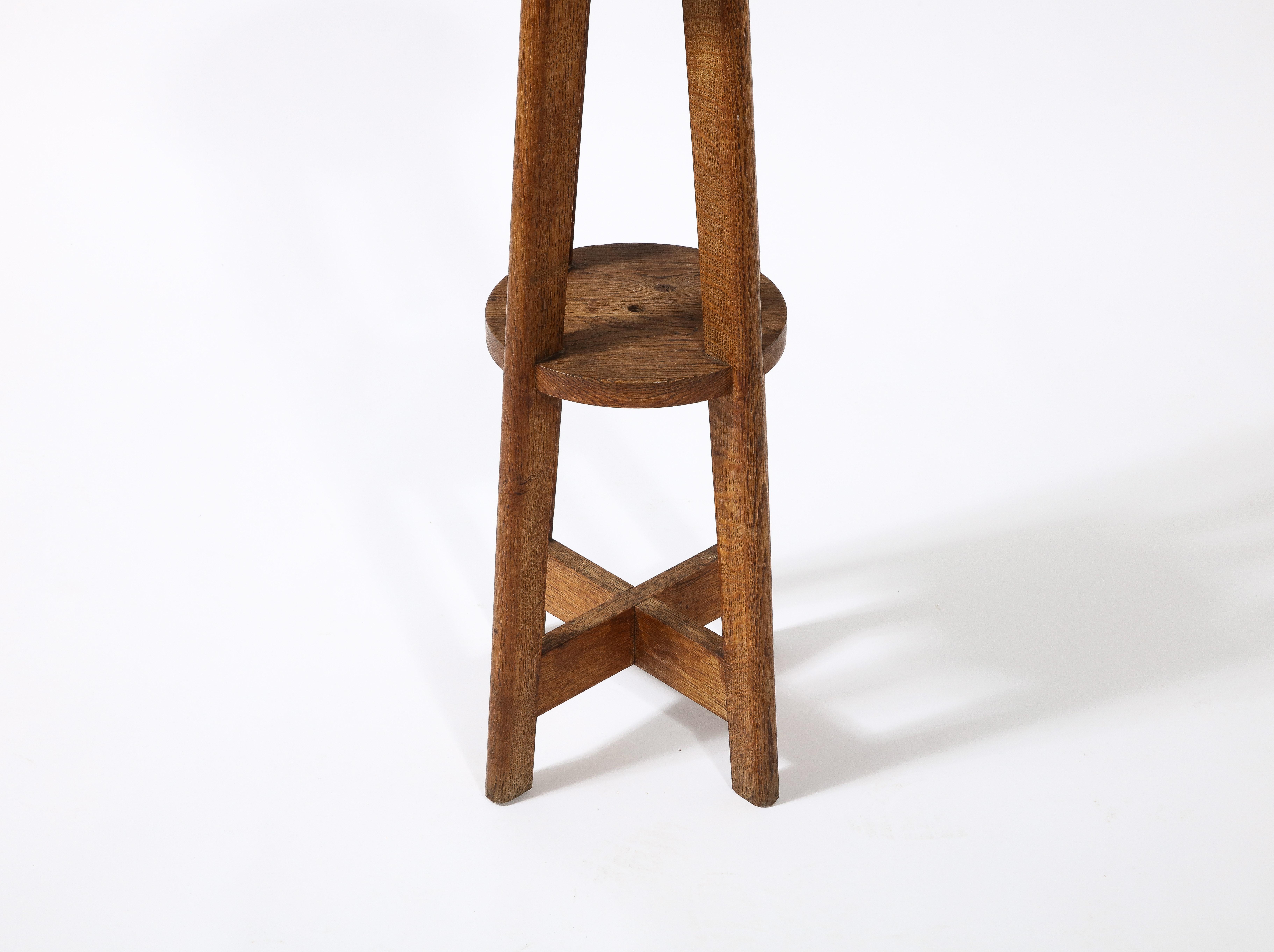 Tall Rustic Farm Stool or Pedestal in Solid Oak, France 1950's For Sale 4